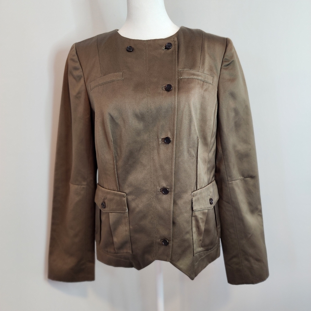 Banana Republic Womens 10 Blazer Olive Green Cotton Long Sleeve Tailored Fit